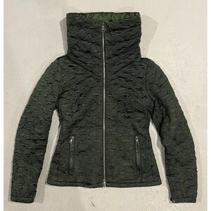 Vintage PRADA Full Zip Nylon Green Jacket Womens Size 38 Rare Pattern Mock Neck‎